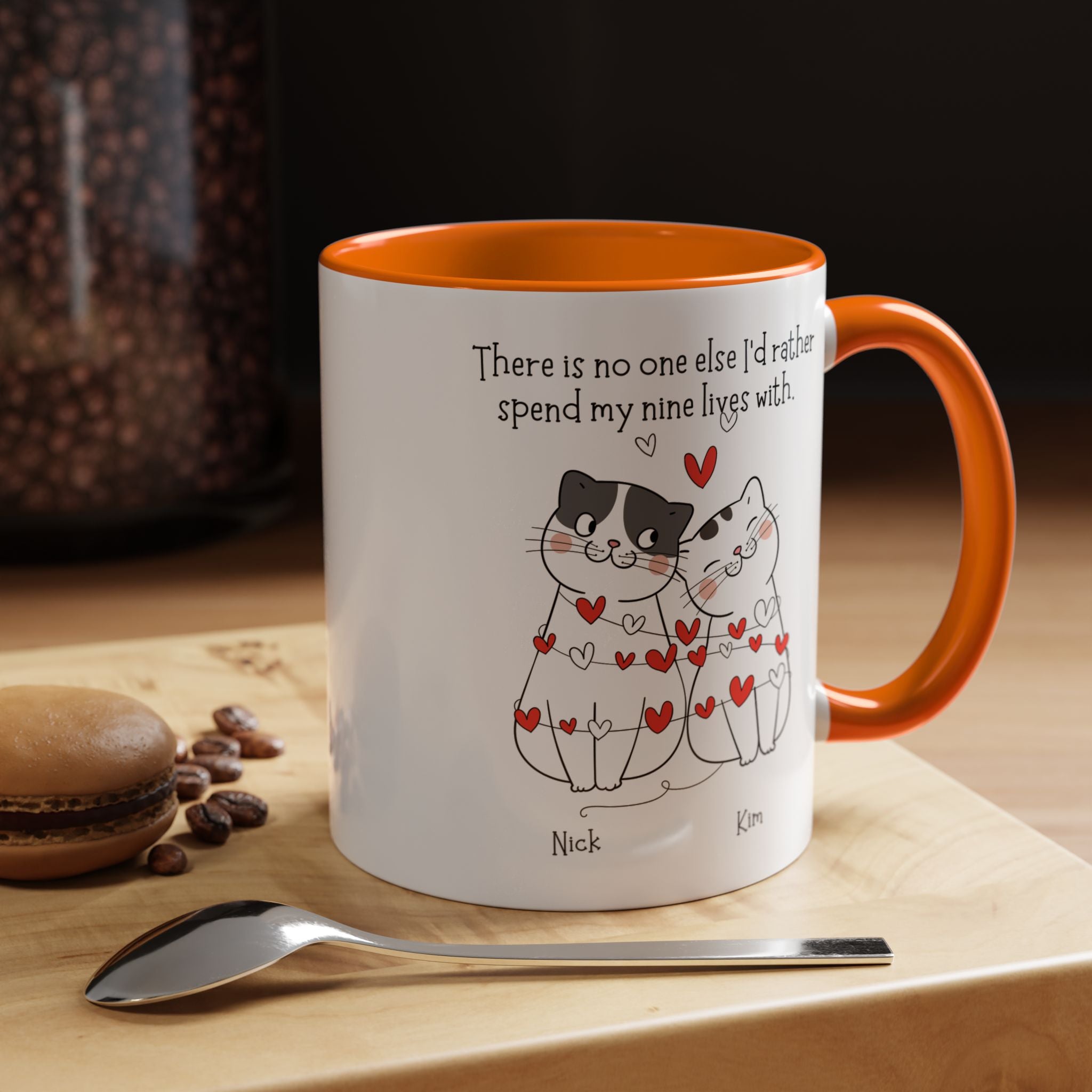 No one else I'd rather spend my nine lives with Personalized Romantic Mug Accent Cup, Anniversary Valentines, V-Day, Customized Couples Gift