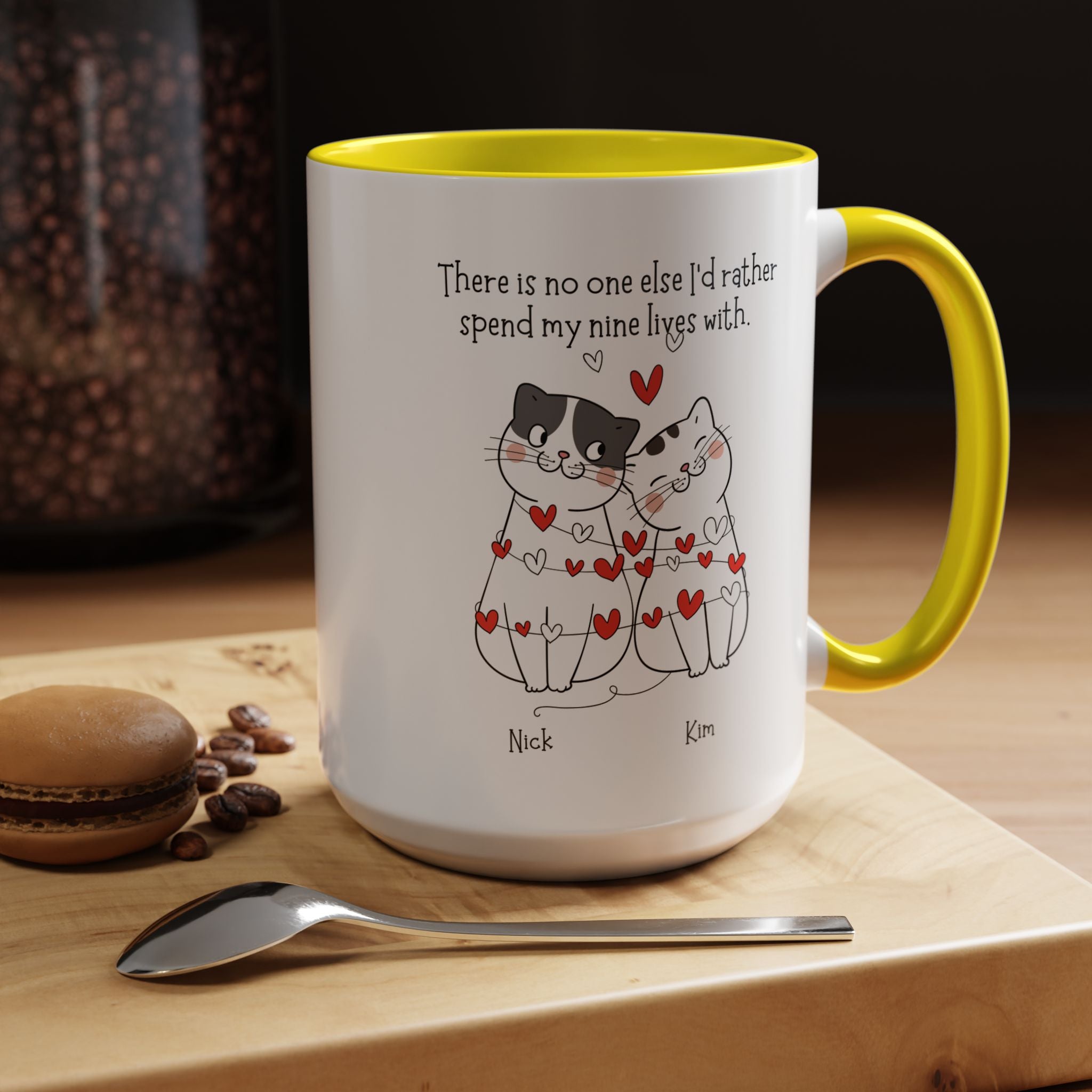 No one else I'd rather spend my nine lives with Personalized Romantic Mug Accent Cup, Anniversary Valentines, V-Day, Customized Couples Gift
