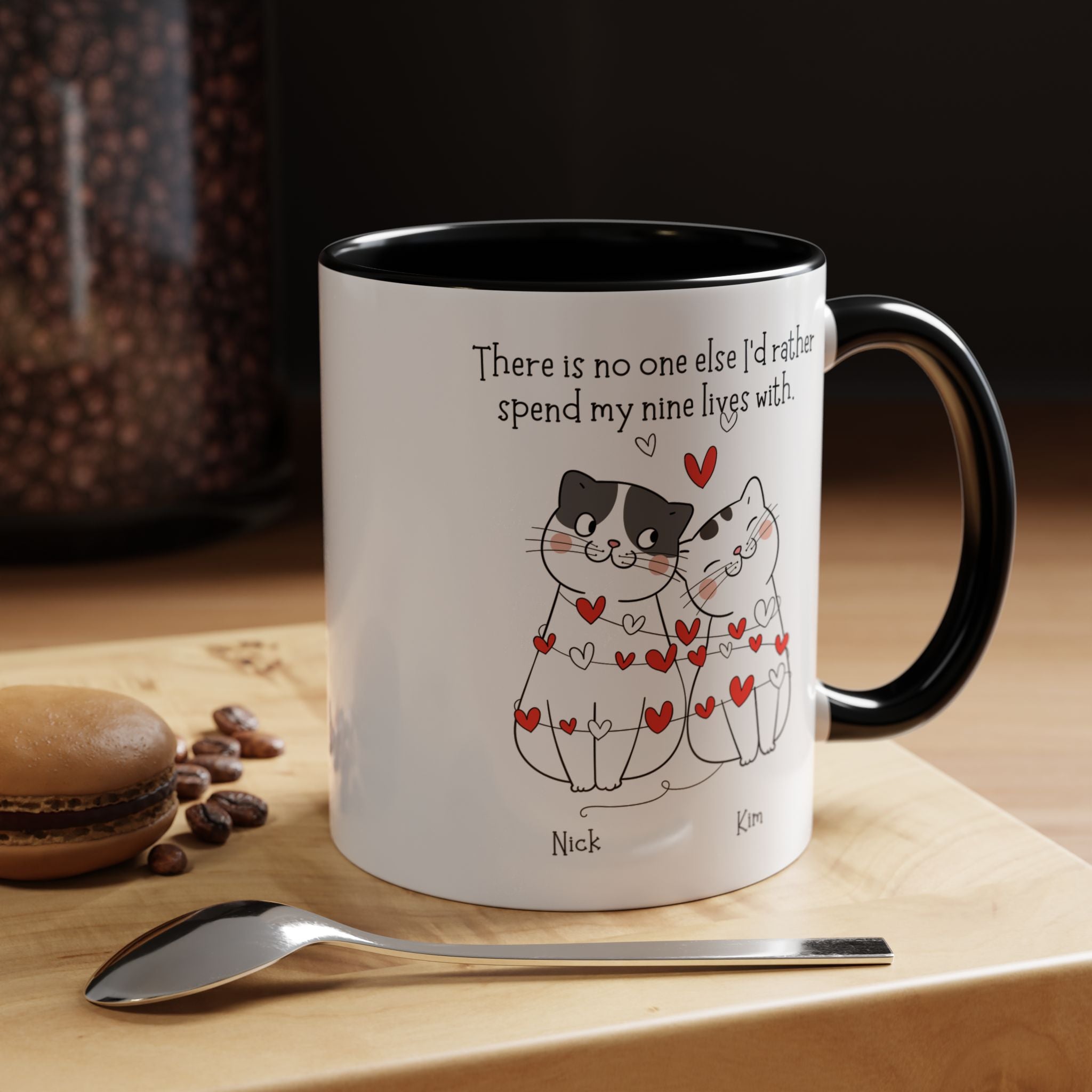 No one else I'd rather spend my nine lives with Personalized Romantic Mug Accent Cup, Anniversary Valentines, V-Day, Customized Couples Gift