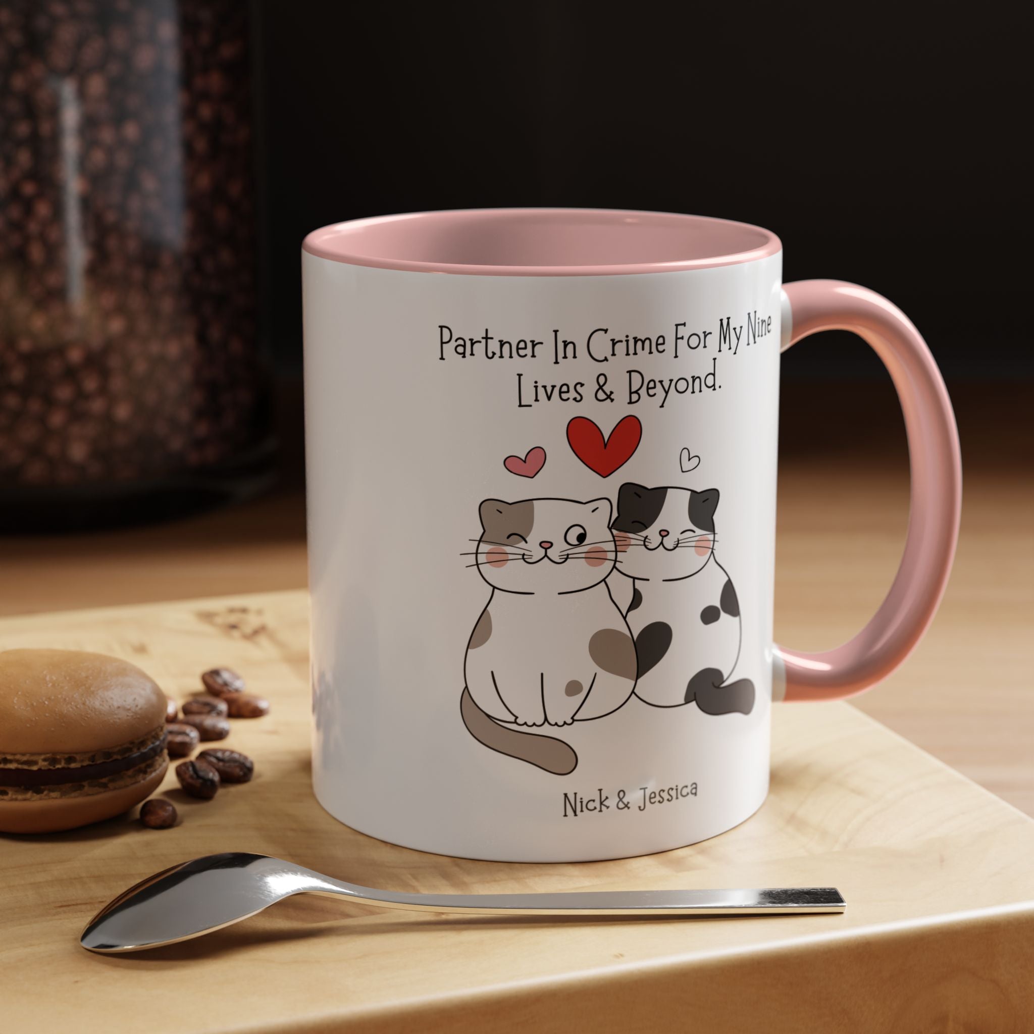 Partner In Crime For My Nine Lives And Beyond Personalized Romantic Mug, Accent Cup 11/15oz, Anniversary Valentines, V-Day Mug, Couples Gift