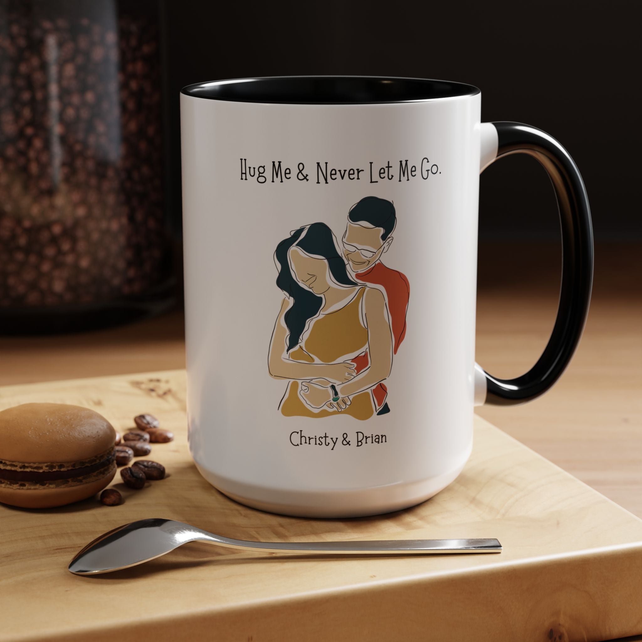 Hug Me And Never Let Me Go Personalized Romantic Mug,  Accent Cup 11/15oz, Anniversary Valentines, V-Day Mug, Couples Gift Andy Byron Pose