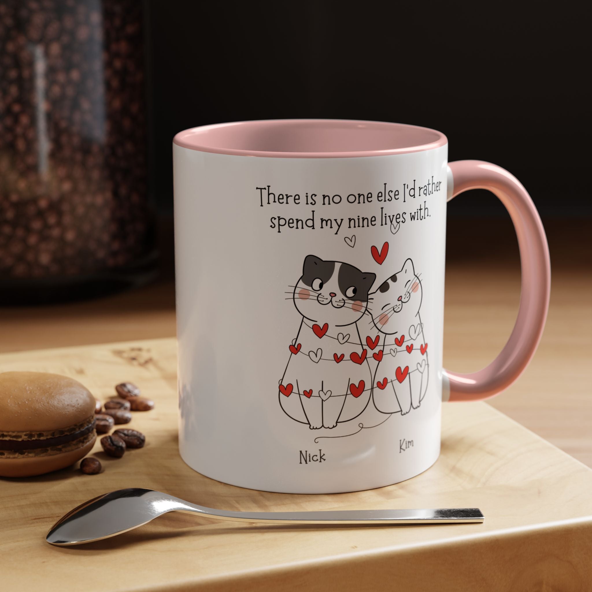 No one else I'd rather spend my nine lives with Personalized Romantic Mug Accent Cup, Anniversary Valentines, V-Day, Customized Couples Gift