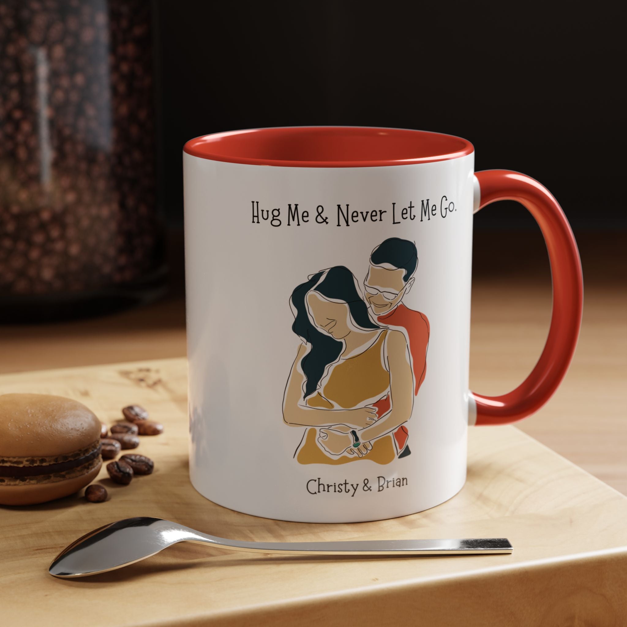 Hug Me And Never Let Me Go Personalized Romantic Mug,  Accent Cup 11/15oz, Anniversary Valentines, V-Day Mug, Couples Gift Andy Byron Pose