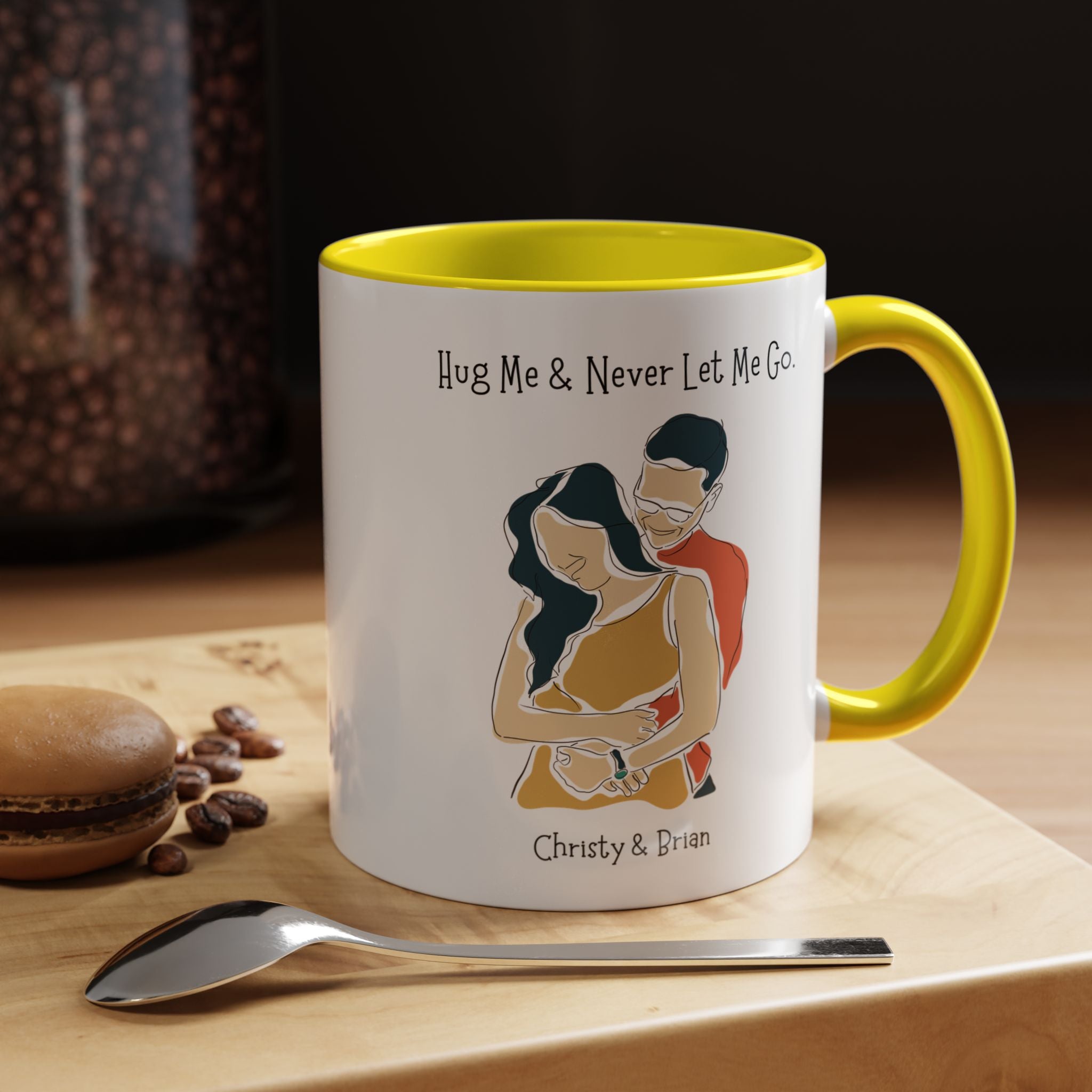 Hug Me And Never Let Me Go Personalized Romantic Mug,  Accent Cup 11/15oz, Anniversary Valentines, V-Day Mug, Couples Gift Andy Byron Pose