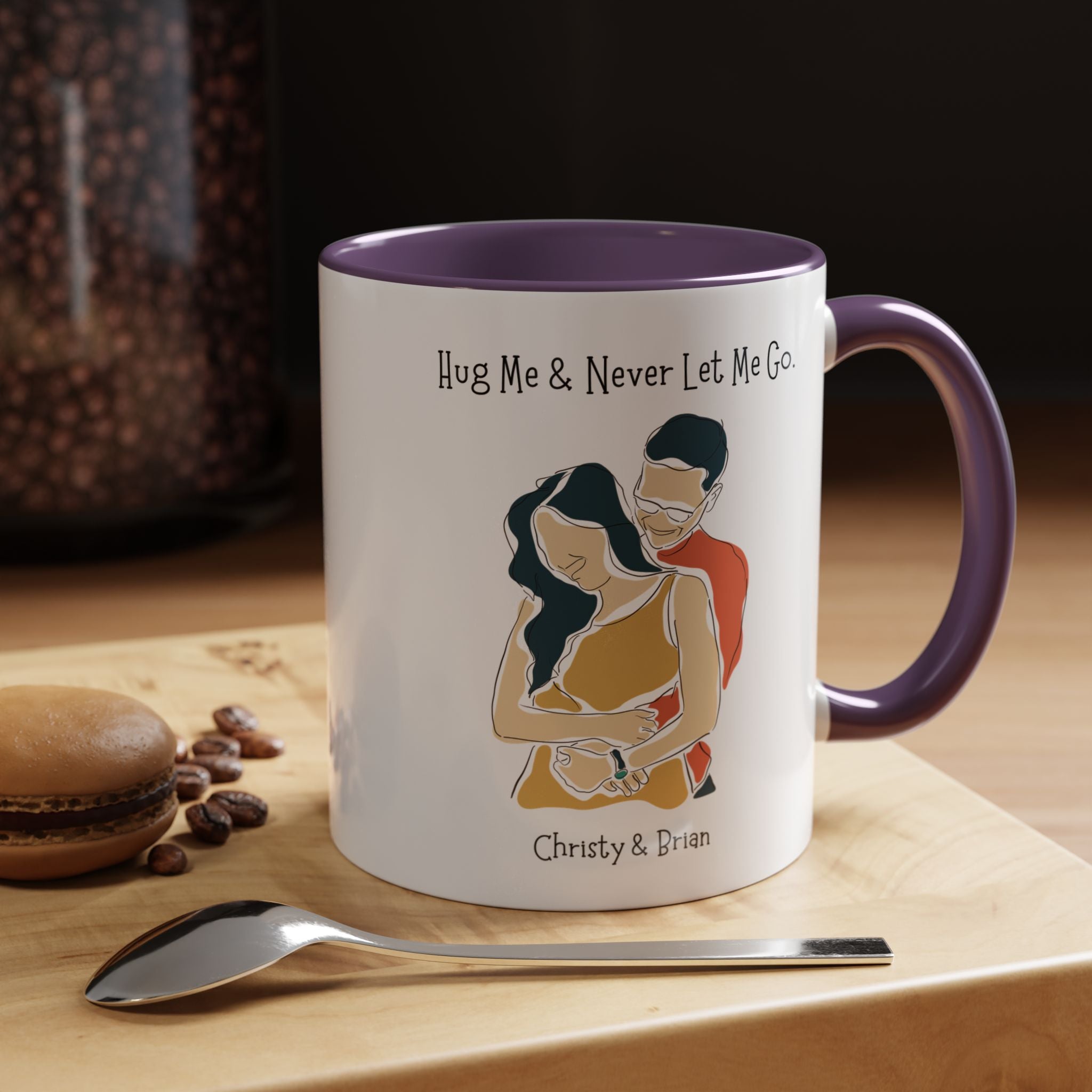 Hug Me And Never Let Me Go Personalized Romantic Mug,  Accent Cup 11/15oz, Anniversary Valentines, V-Day Mug, Couples Gift Andy Byron Pose