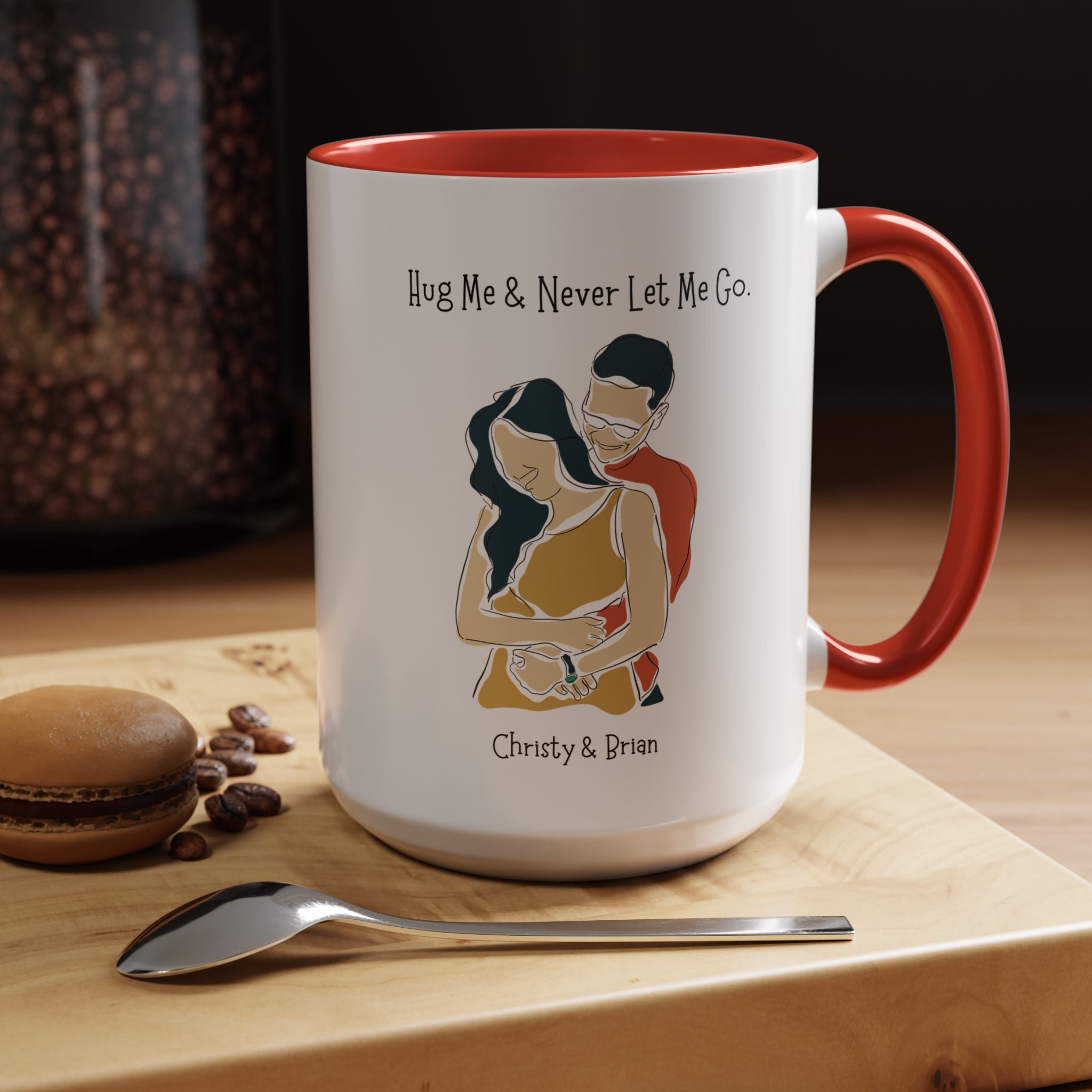 Hug Me And Never Let Me Go Personalized Romantic Mug,  Accent Cup 11/15oz, Anniversary Valentines, V-Day Mug, Couples Gift Andy Byron Pose