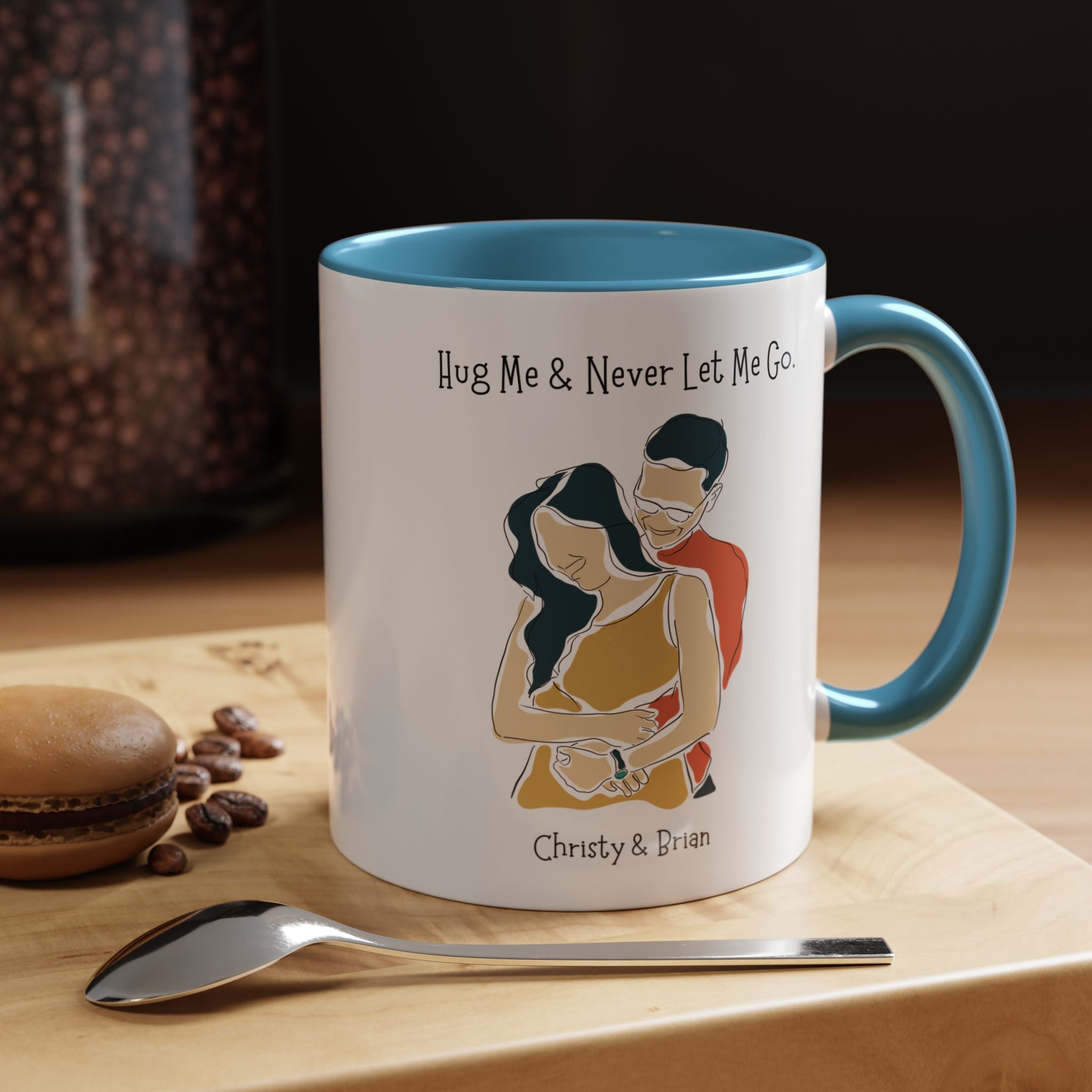 Hug Me And Never Let Me Go Personalized Romantic Mug,  Accent Cup 11/15oz, Anniversary Valentines, V-Day Mug, Couples Gift Andy Byron Pose
