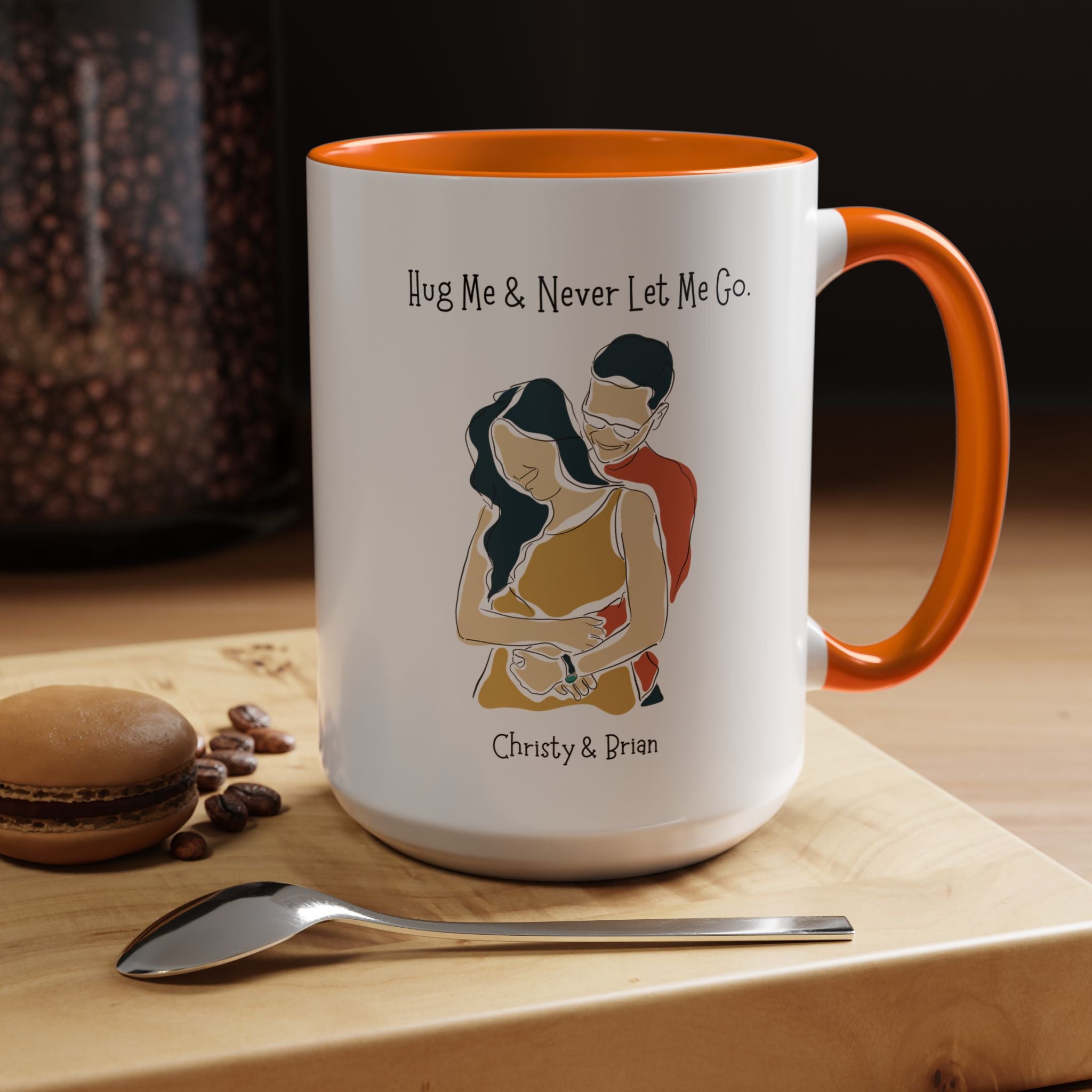 Hug Me And Never Let Me Go Personalized Romantic Mug,  Accent Cup 11/15oz, Anniversary Valentines, V-Day Mug, Couples Gift Andy Byron Pose