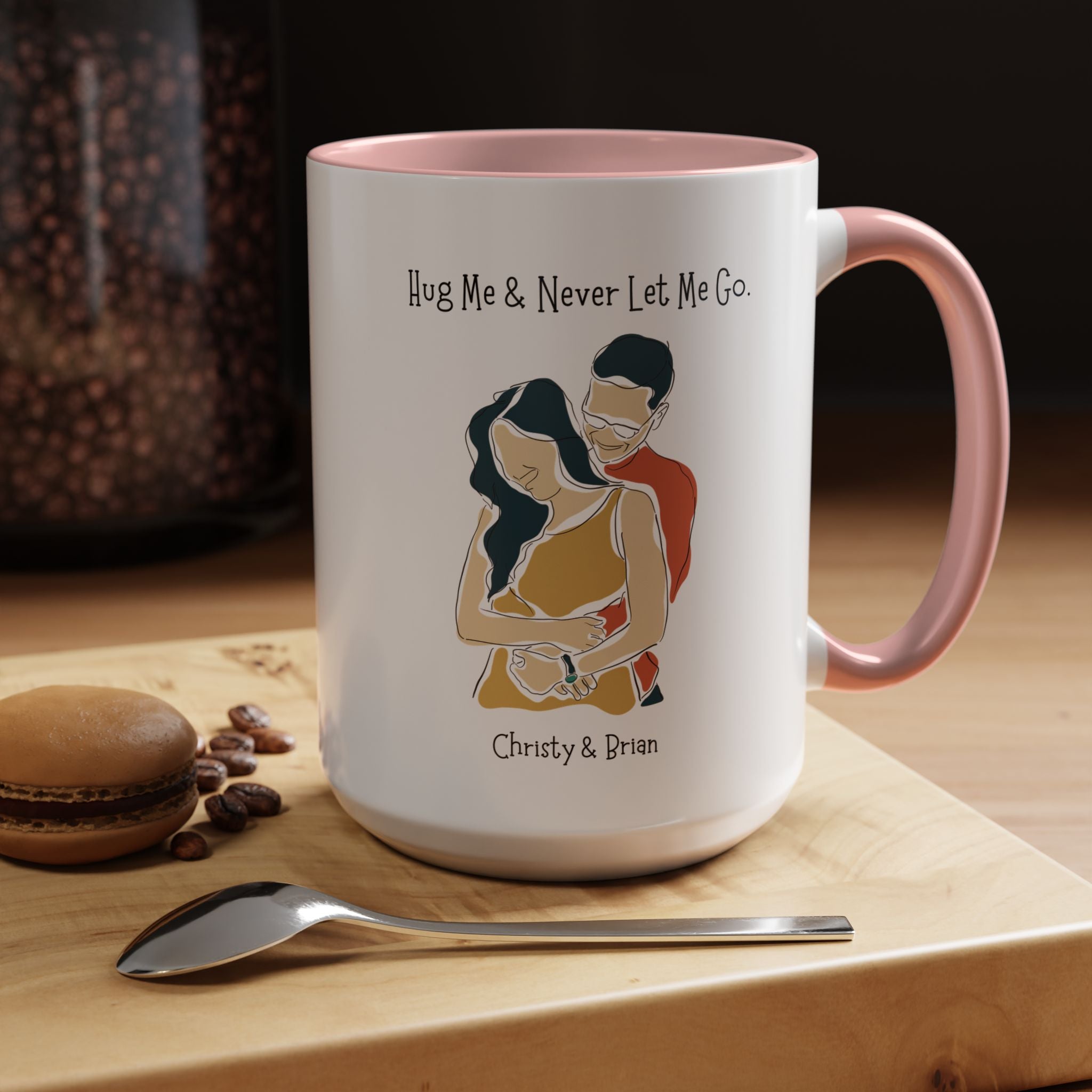 Hug Me And Never Let Me Go Personalized Romantic Mug,  Accent Cup 11/15oz, Anniversary Valentines, V-Day Mug, Couples Gift Andy Byron Pose