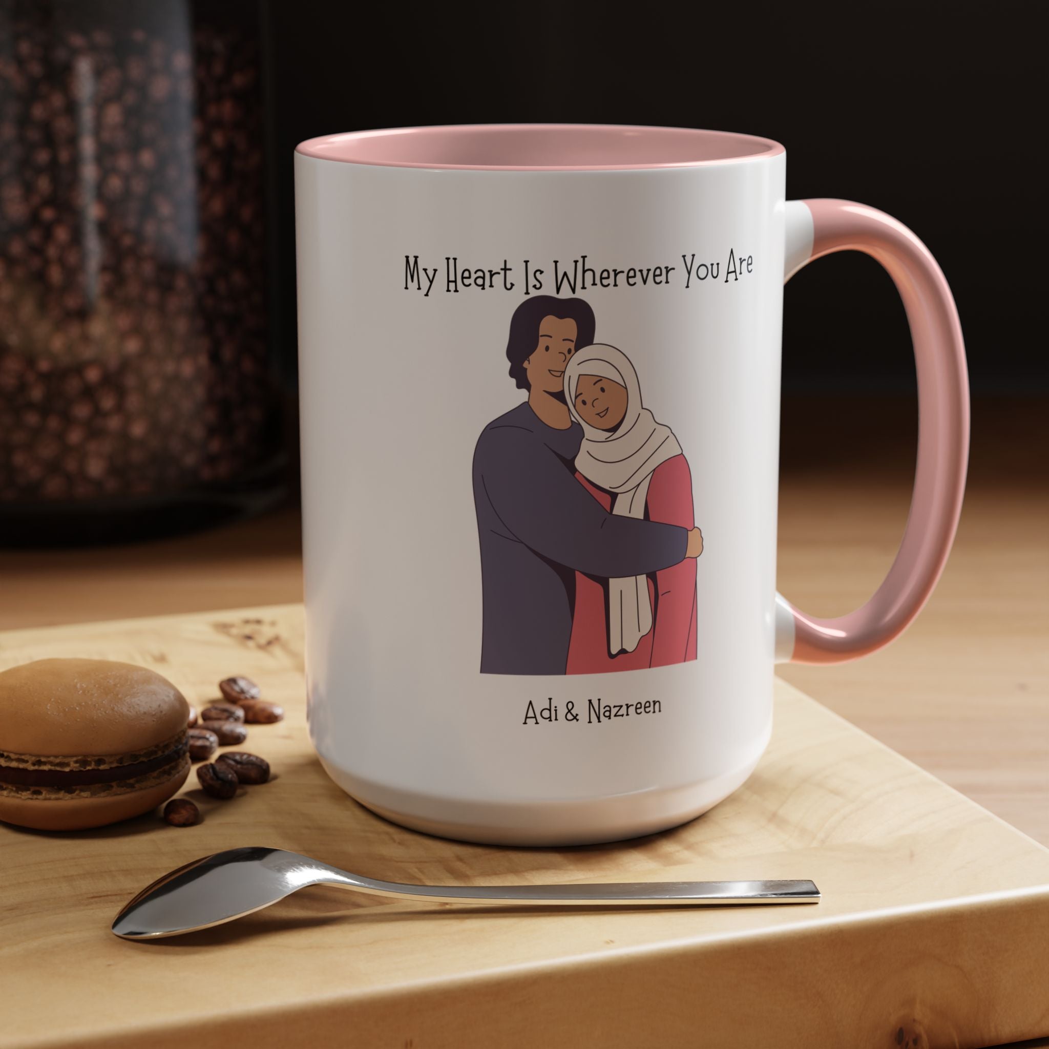 My Heart Is Wherever You Are Personalized Romantic Mug, Accent Cup 11/15oz, Anniversary Valentines, V-Day Mug, Customized Couples Gift