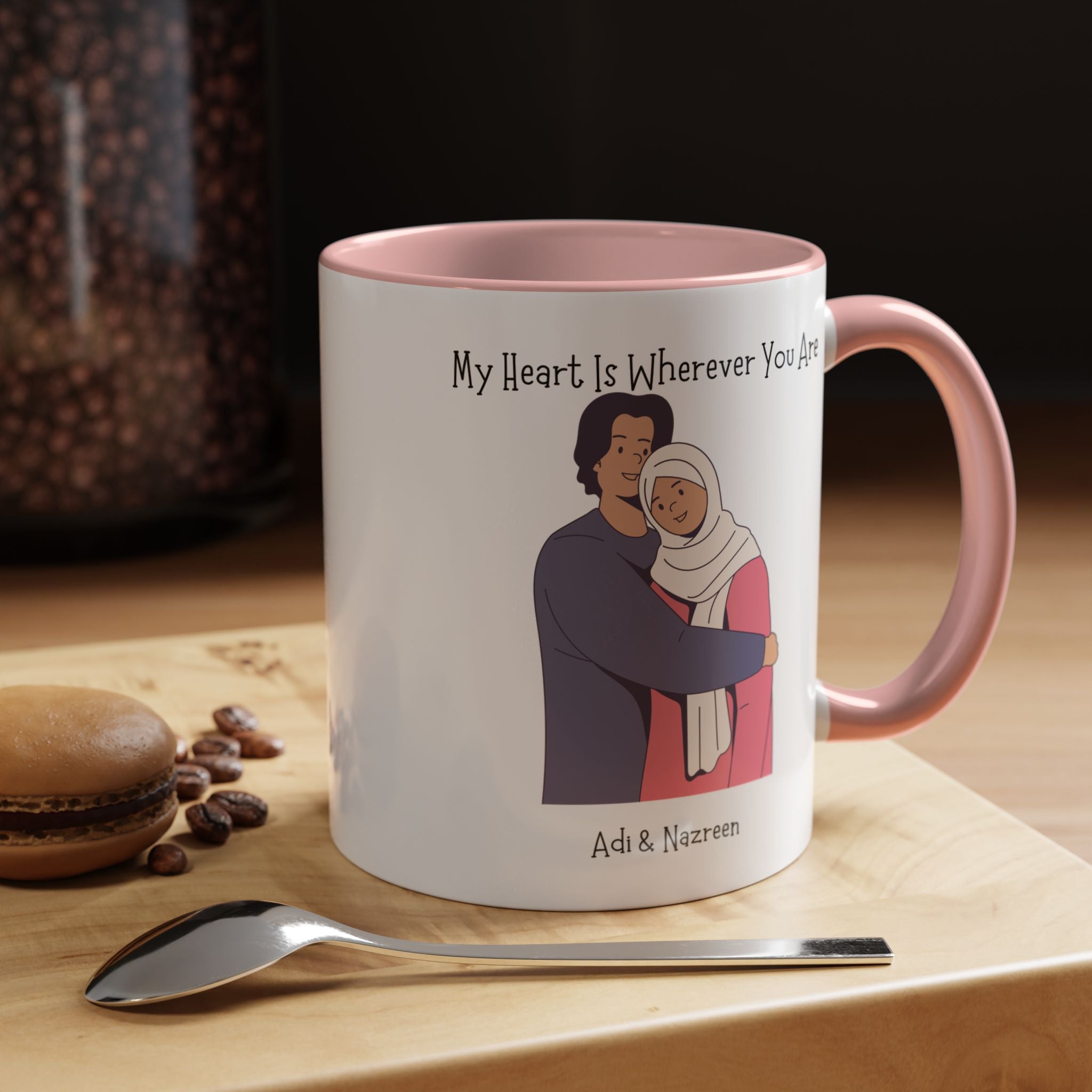 My Heart Is Wherever You Are Personalized Romantic Mug, Accent Cup 11/15oz, Anniversary Valentines, V-Day Mug, Customized Couples Gift