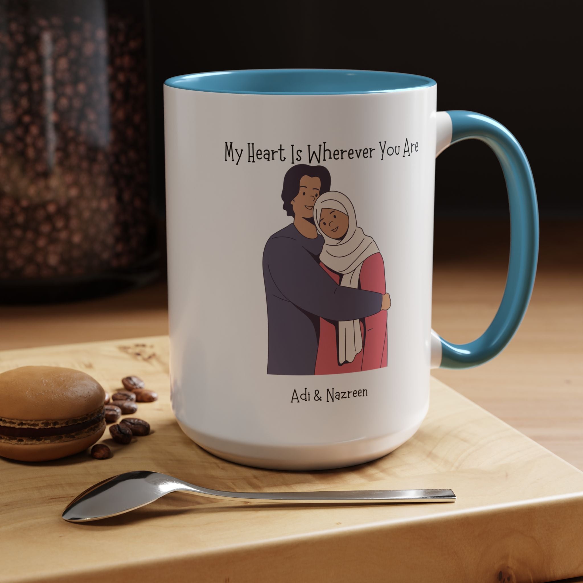 My Heart Is Wherever You Are Personalized Romantic Mug, Accent Cup 11/15oz, Anniversary Valentines, V-Day Mug, Customized Couples Gift