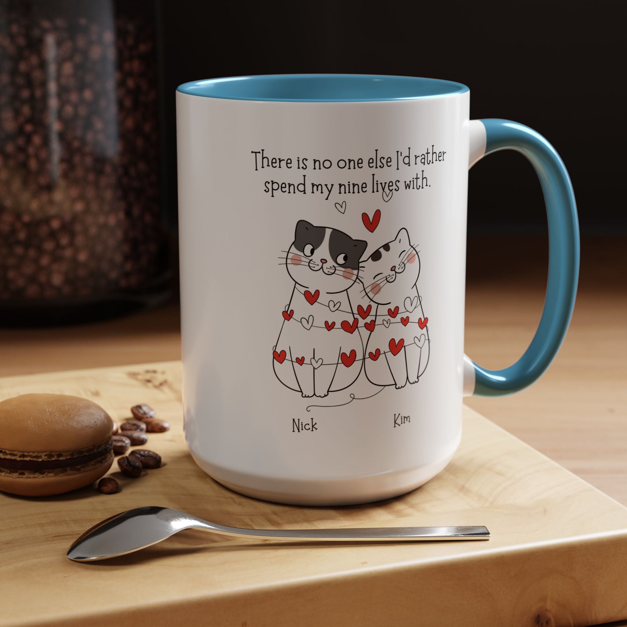 No one else I'd rather spend my nine lives with Personalized Romantic Mug Accent Cup, Anniversary Valentines, V-Day, Customized Couples Gift