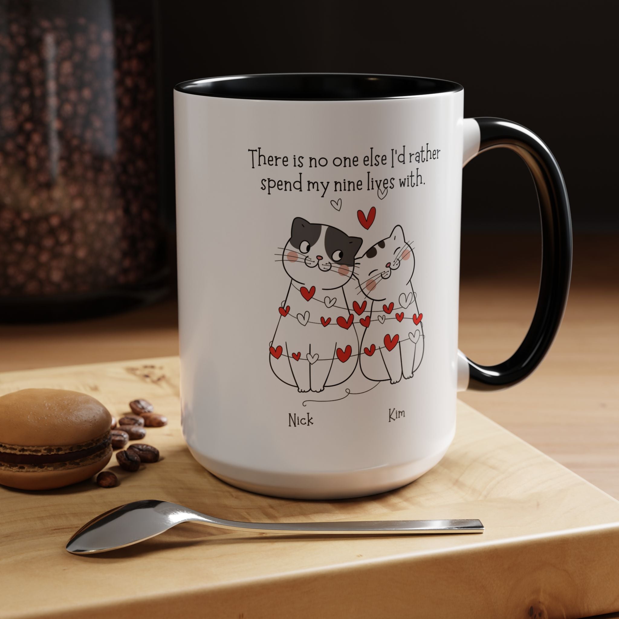 No one else I'd rather spend my nine lives with Personalized Romantic Mug Accent Cup, Anniversary Valentines, V-Day, Customized Couples Gift