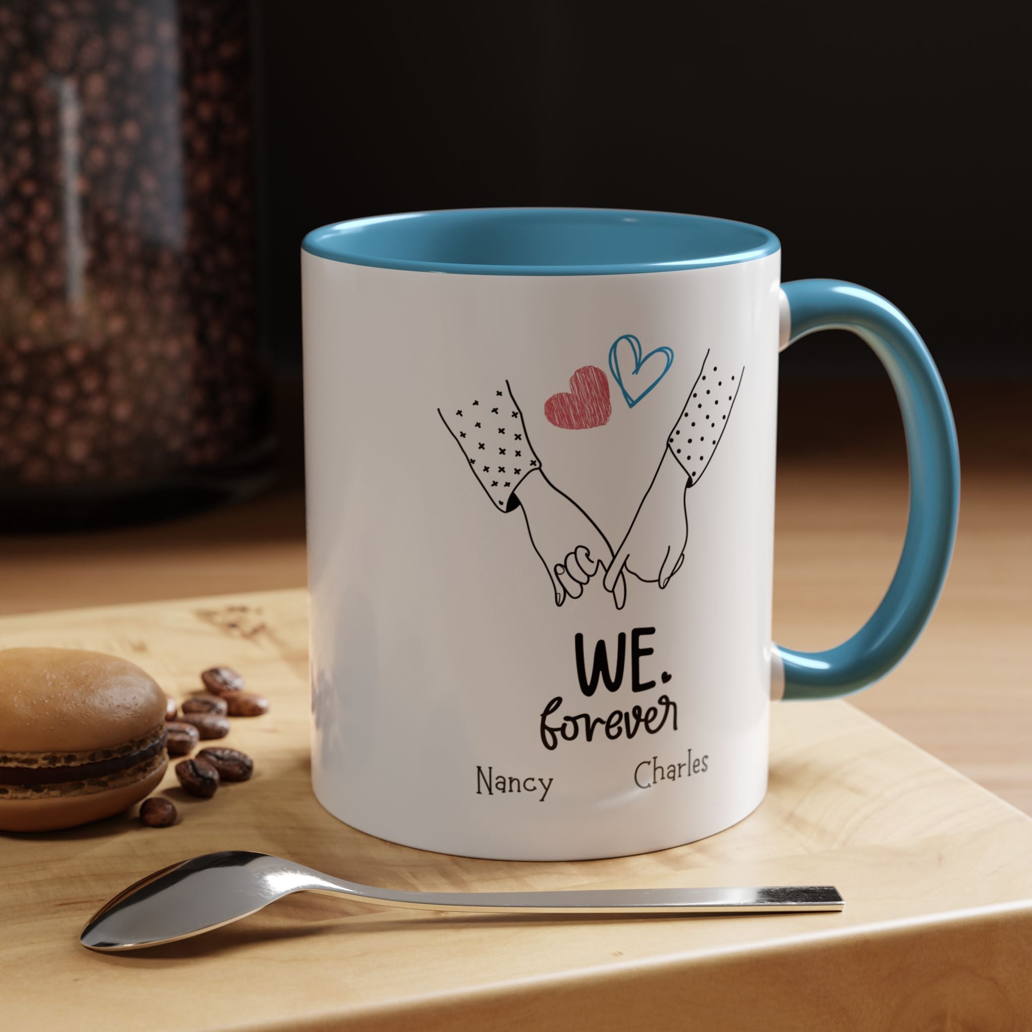 We Heart Forever Personalized Romantic Mug for Spouse, GF or BF , Accent Cup 11/15oz, Anniversary Valentines, V-Day, Customized Couples Gift