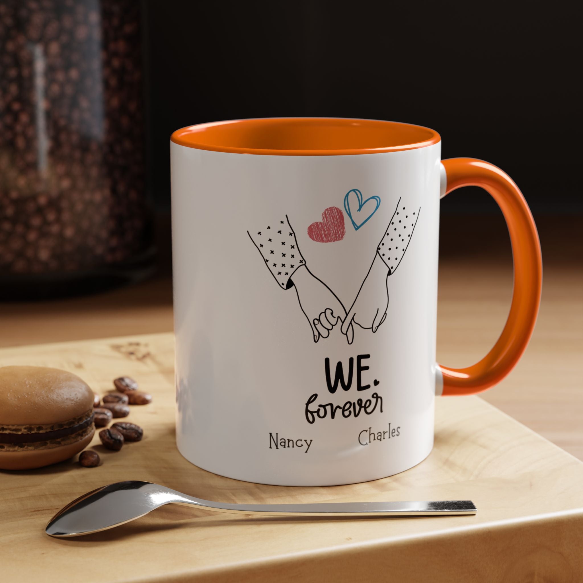 We Heart Forever Personalized Romantic Mug for Spouse, GF or BF , Accent Cup 11/15oz, Anniversary Valentines, V-Day, Customized Couples Gift