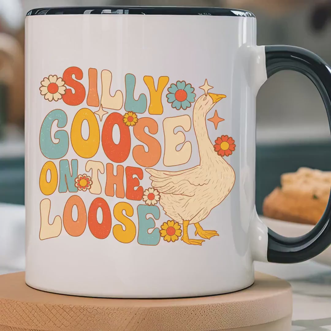 Load video: Funny Coffee Mug, Personalized Mug, Silly Goose On The Loose Accent Coffee Cup (11, 15oz), Gift Under 20, White Elephant, Animal Lover Gift