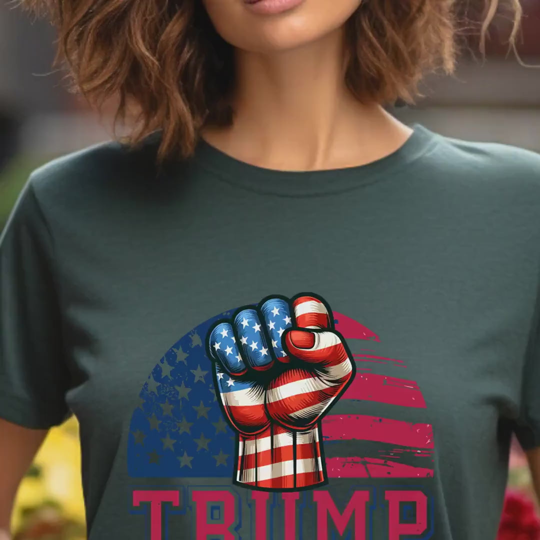 Load video: Support Trump 2024 Unisex Softstyle T-Shirt - Patriotic Tee, Conservative Apparel, Political Clothing, USA Election Merch, Republican Gift