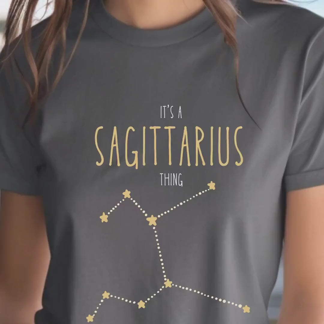 Load video: Sagittarius Thing T-Shirt, Unisex Astrology Tee, Constellation Graphic Shirt, Zodiac Star Sign Apparel, Gift for Astrology Lovers