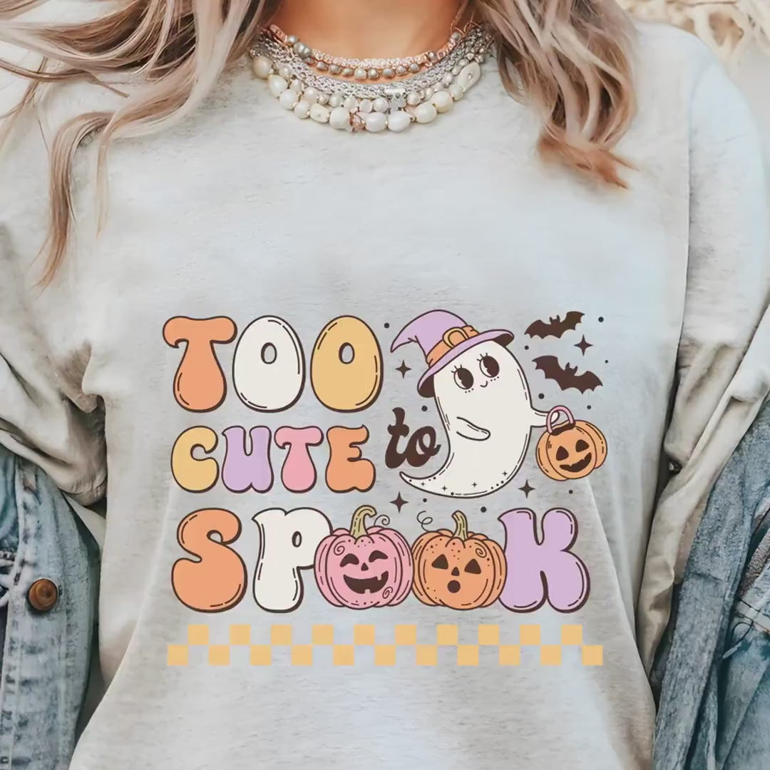 Load video: Too Cute to Spook Halloween T-Shirt | Fun And Adorable Graphic Tee for Halloween Parties &amp; Celebrations