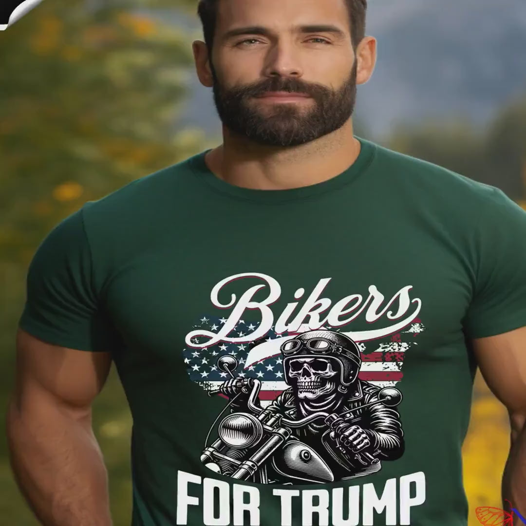 Load video: Biker&#39;s for Trump GOP T-Shirt - Patriotic Apparel, Political Tee, Republican Support, Gift for MAGA Lover Biker &amp; Trump Fans, Anti Democrat