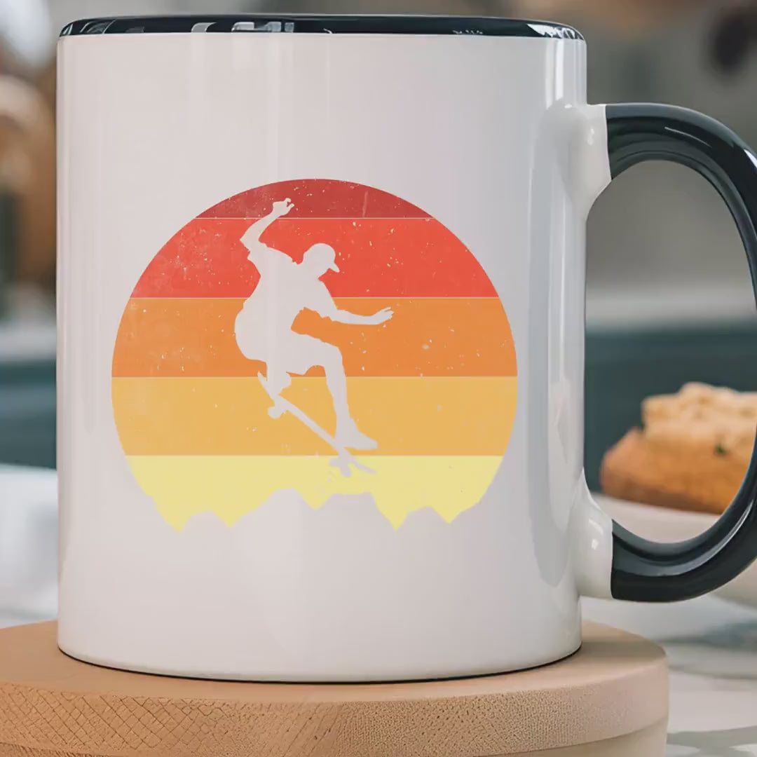 Load video: Personalized Mug, Retro Skateboarding Mug! Accent Cup (11, 15oz), Gift Under 20, White Elephant, sports lover gift