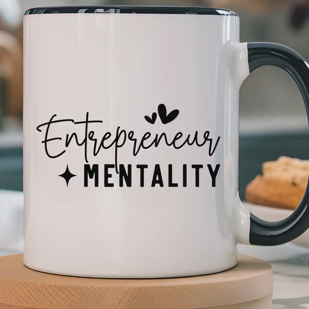 Load video: Personalized Mug, entrepreneur mug, Entrepreneur Mentality Accent Cup (11, 15oz), Gift Under 20, Small Business Boss, Business Owner