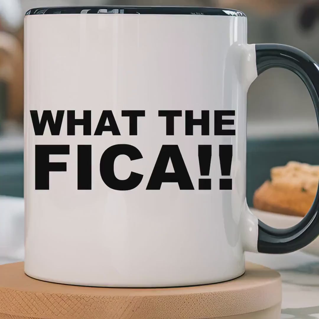 Load video: Funny Coffee Mug, Personalized Mug, What The FICA, CPA, Tax Preparer, Entrepreneur Accent Cup (11/15oz), Gift Under 20, White Elephant