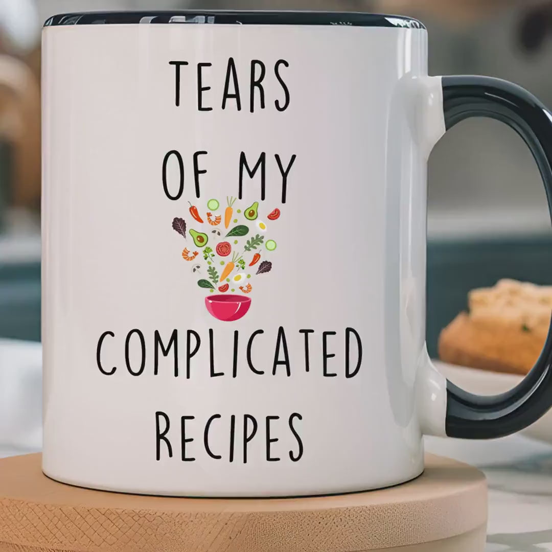 Load video: Funny Coffee Mug, Personalized Mug, Tears Of My Complicated Recipes, Accent Cup (11oz, 15oz), Sarcastic Tea Coffee Cup, Gift Under 20