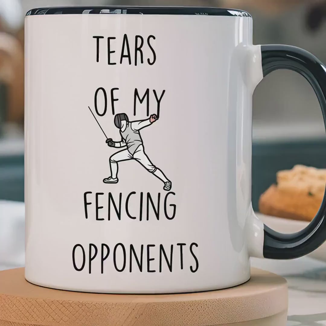 Load video: Funny Coffee Mug, Personalized Mug, Tears Of My Fencing Opponents, Accent Cup (11oz, 15oz), Sarcastic Tea Coffee Cup, Gift Under 20