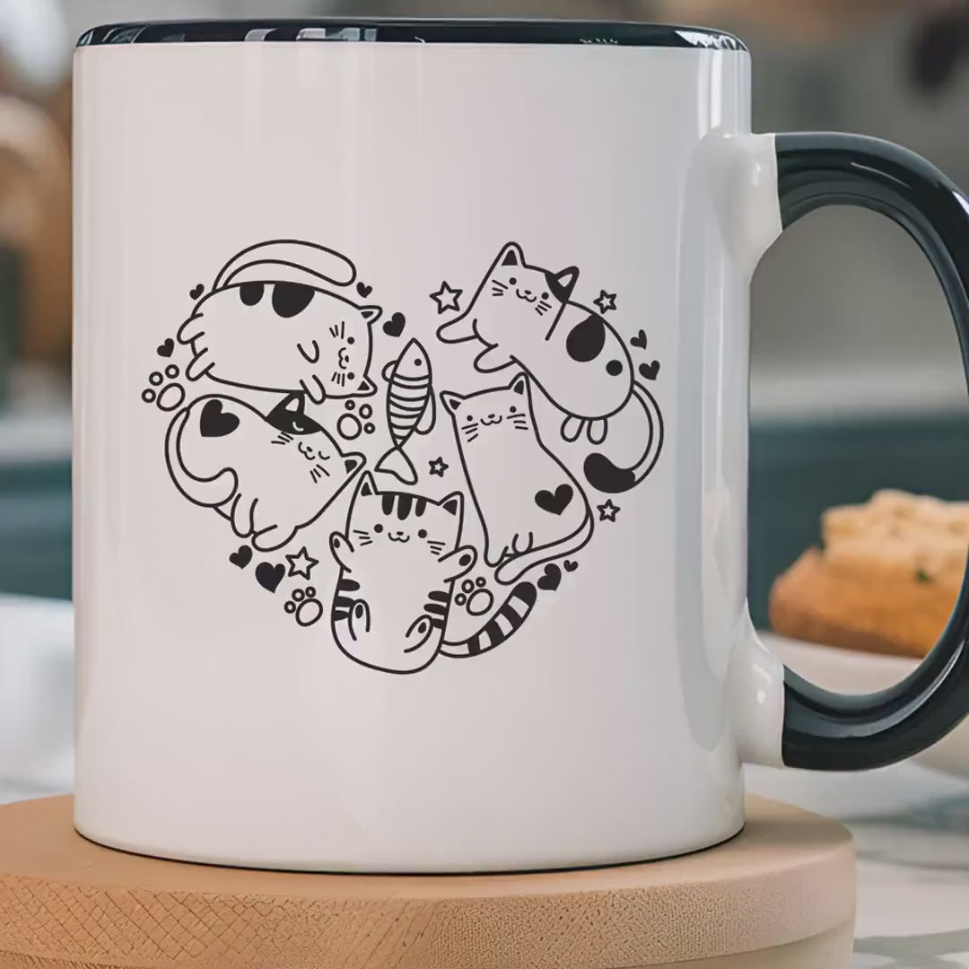 Load video: Funny Coffee Mug, Personalized Mug, Heart Full Of Cats Accent Coffee Cup (11, 15oz), Gift Under 20, White Elephant, Cat &amp; pet lover gift