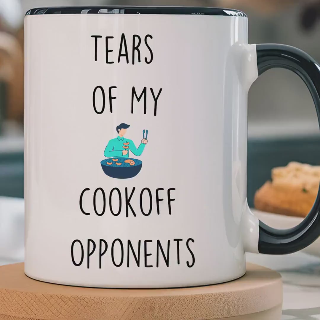 Load video: Funny Coffee Mug, Personalized Mug, Tears Of My Cookoff Opponents, Accent Cup (11oz, 15oz), Sarcastic Tea Coffee Cup, Gift Under 20