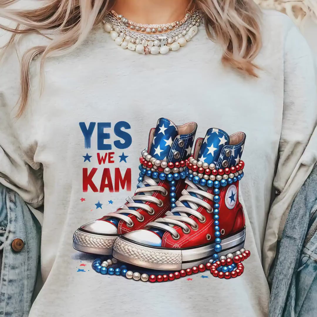 Load video: Yes We Kam- President Kamala Harris Tshirt, Harris Rally T-shirt Merch, Gift for Democrat Supporter, Anti MAGA, Women&#39;s Rights, Equality Tee