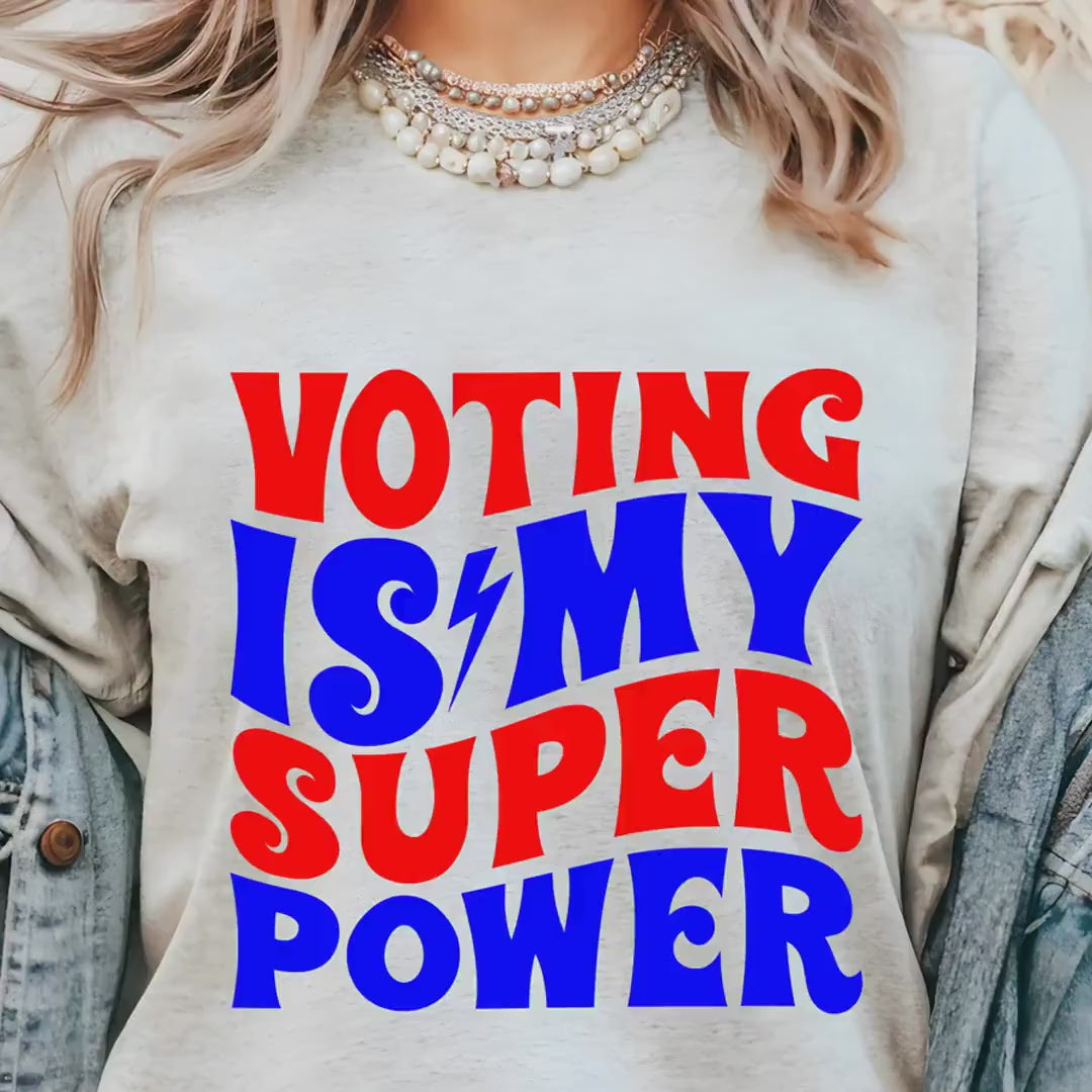 Load video: Voting Is My Super Power-Election Shirt, Support Women, LGBTQ, Minority , Politics Shirt, Voter Registration, Vote  Women, Voter Tshirt