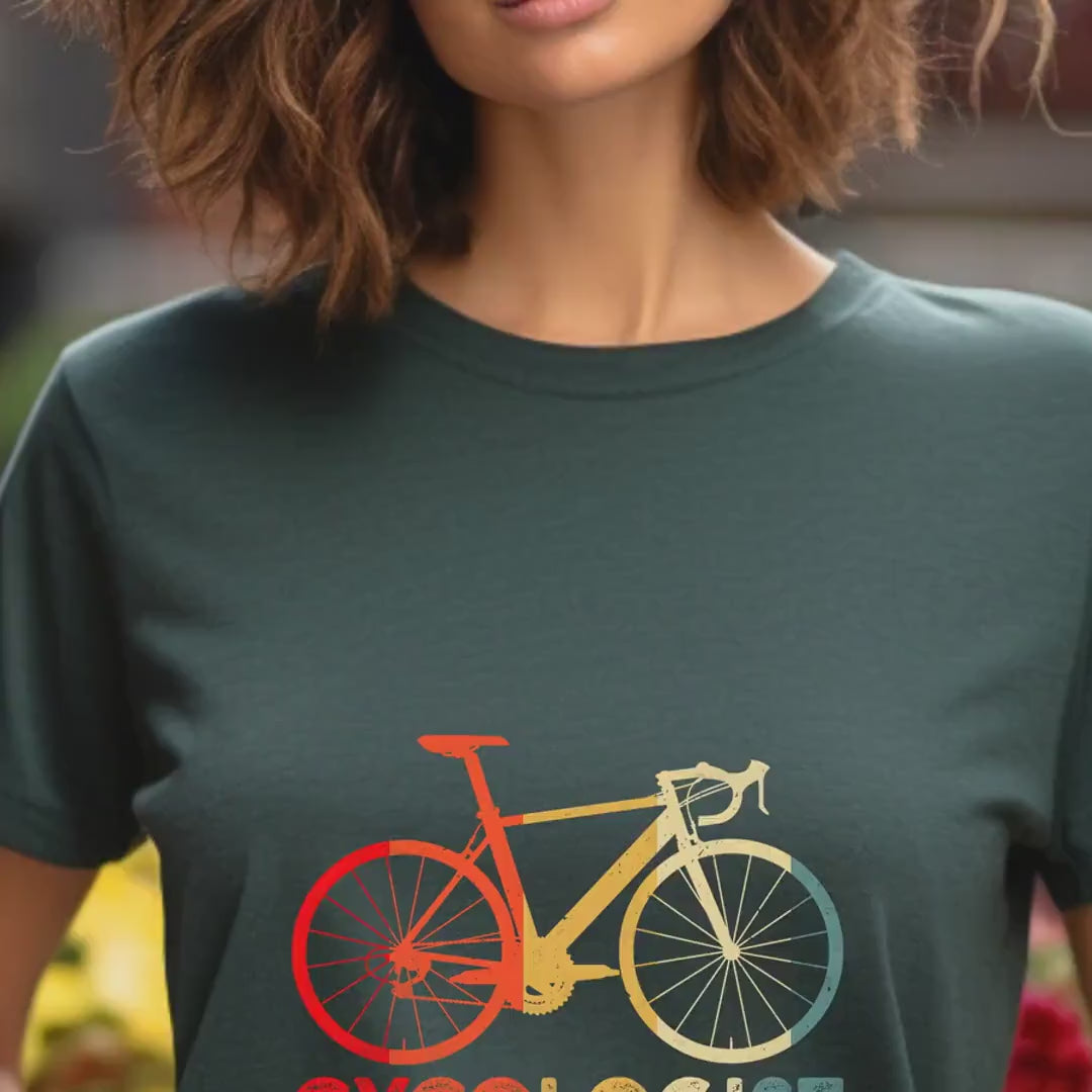 Load video: Cycologist T-Shirt, Retro Evolution Style Cycling Shirt, Biker&#39;s Tee, Perfect Gift for Bike Lovers, Bicycle Sport Apparel