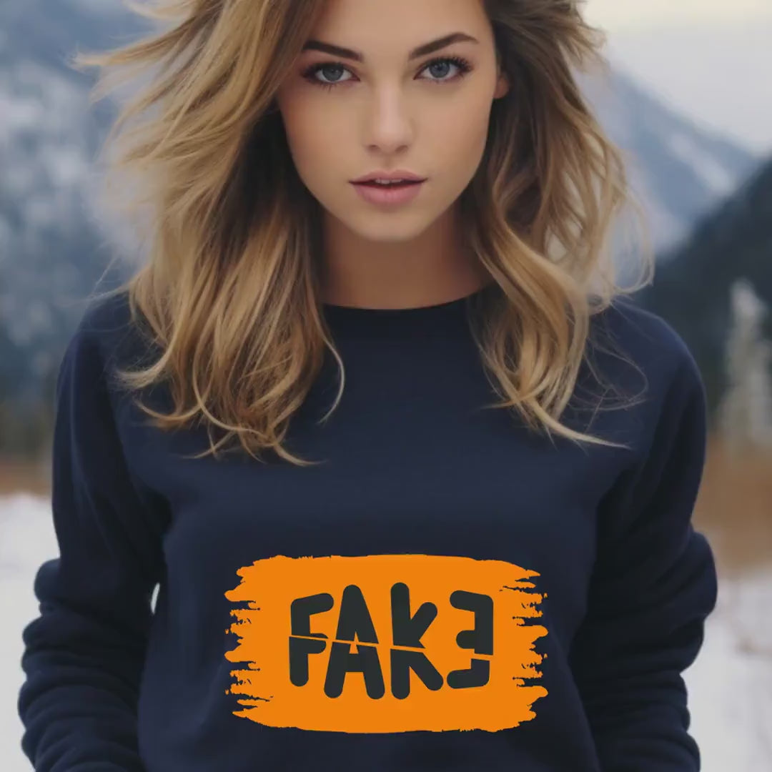 Load video: Fake with an Inverted E Sweatshirt | Trendy Casual Wear, Unique Graphic Pullover, Cozy Fashion for Men &amp; Women