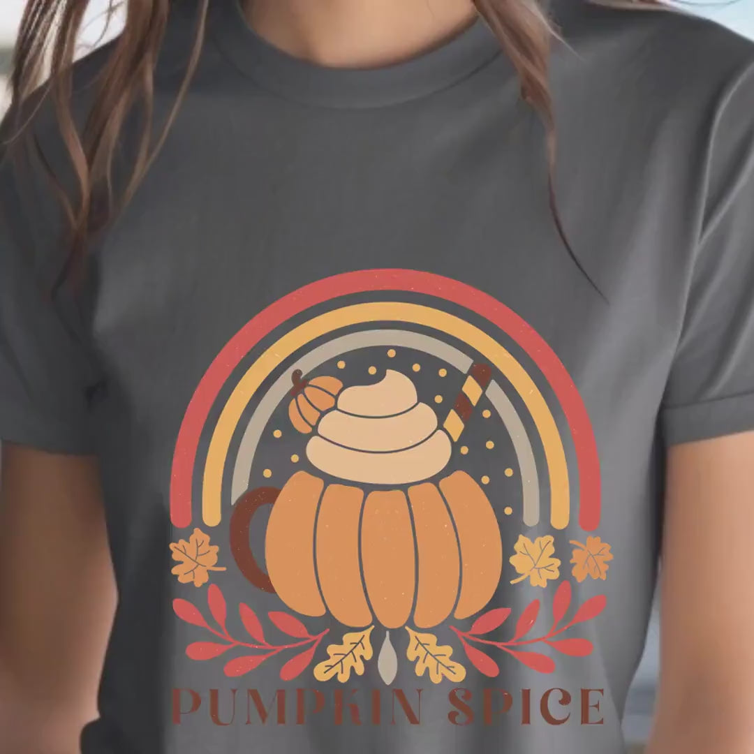 Load video: Pumpkin Spice Lattes T-shirt | Fall Autumn Tee | Cozy Seasonal Shirt | Perfect Gift for Coffee Lovers, Festive season&#39;s Tee for Halloween