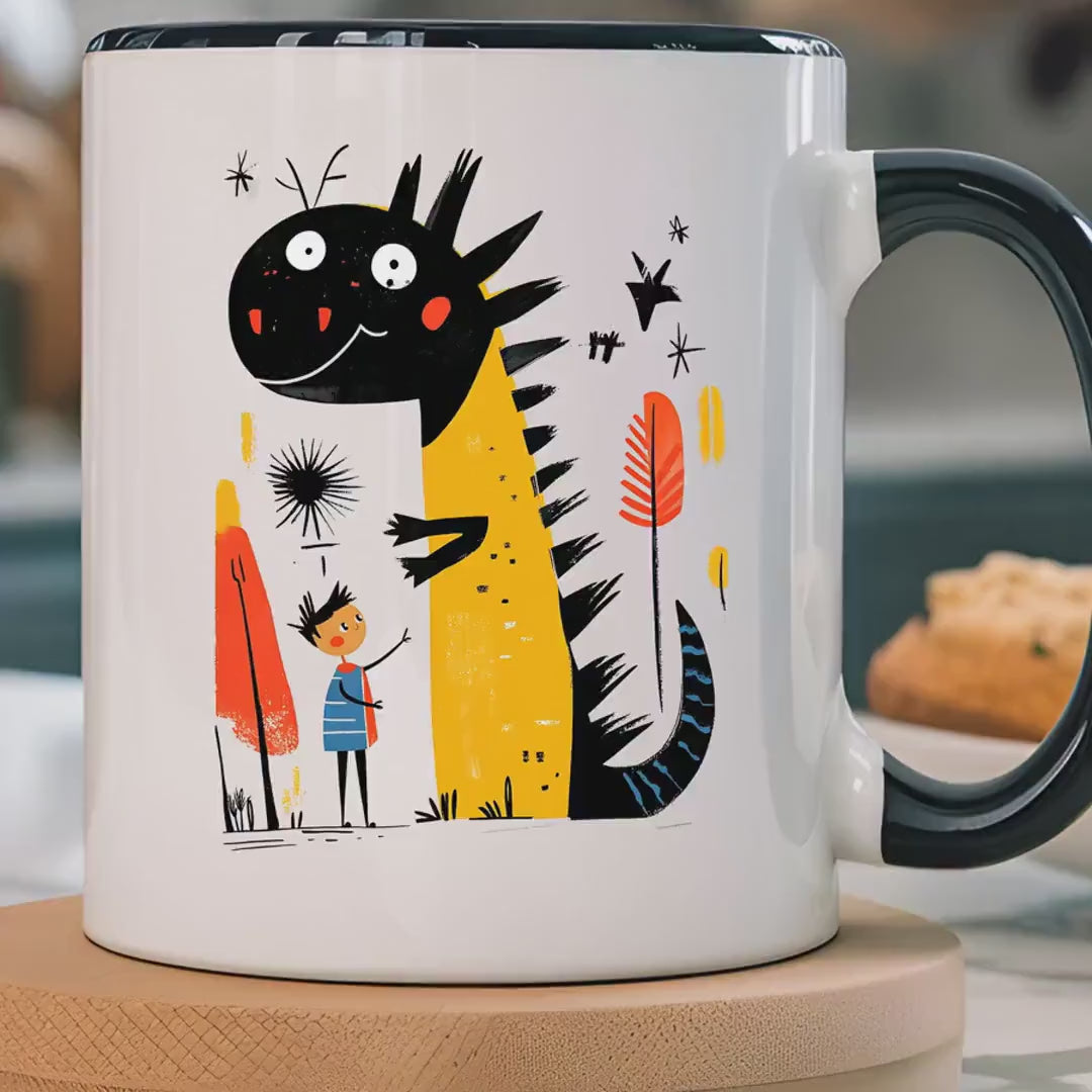 Load video: Funny Coffee Mug, Personalized Mug, My Dragon and I Accent Cup (11, 15oz), Gift Under 20, White Elephant gift, Whimsical Animal Lover Cup