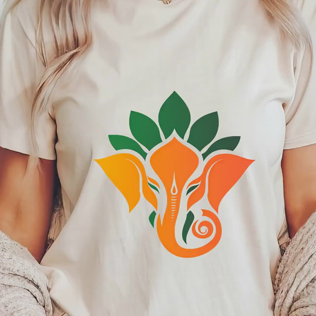 Load video: Lord Ganesha Graphic T-shirt In Festive Colors, Cute Gift For Diwali, Navratri, Durga Pooja for Hindu Religion followers