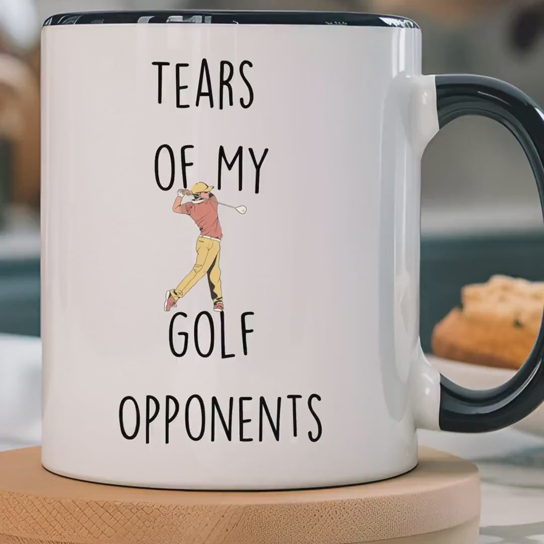 Load video: Funny Coffee Mug, Personalized Mug, Tears Of My Golf Opponents, Accent Cup (11oz, 15oz), Sarcastic Tea Coffee Cup, Gift Under 20