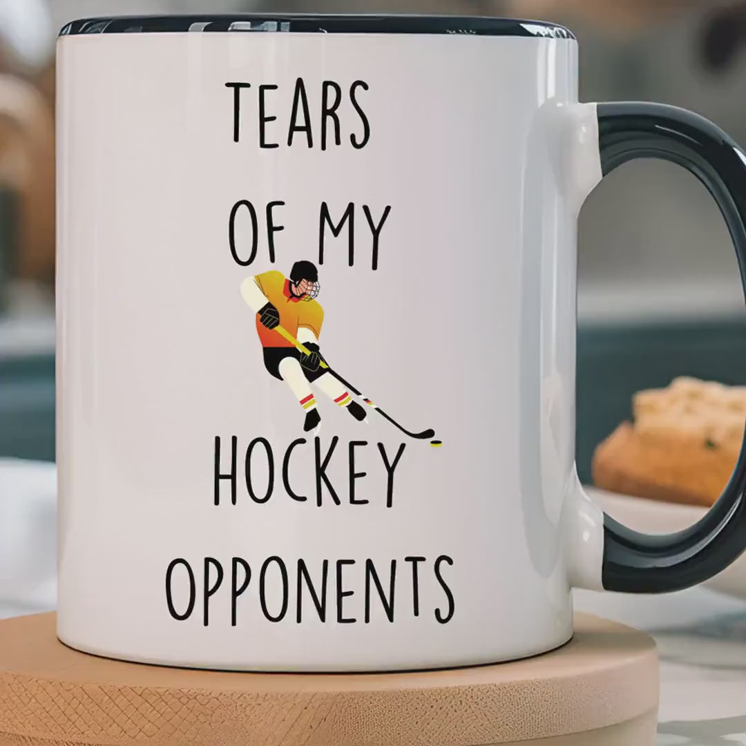 Load video: Funny Coffee Mug, Personalized Mug, Tears Of My Hockey Opponents, Accent Cup (11oz, 15oz), Sarcastic Tea Coffee Cup, Gift Under 20