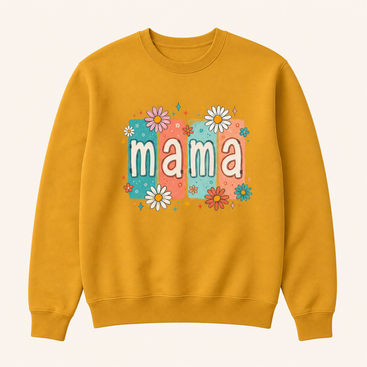 Retro floral Mama gold crewneck sweatshirt front product image