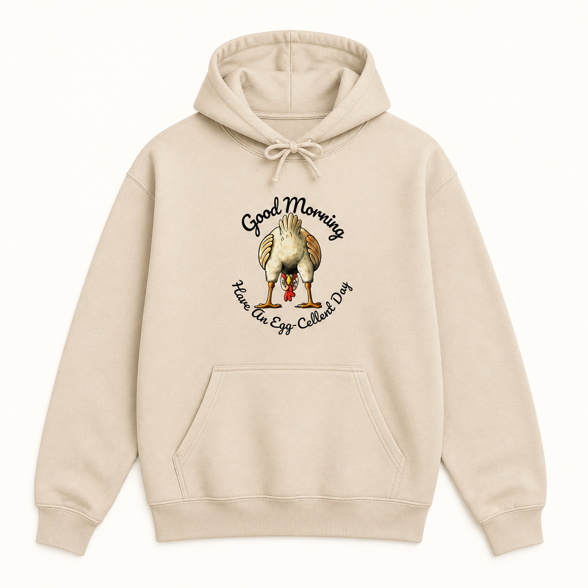Good Morning egg-cellent rooster sand hoodie front product image