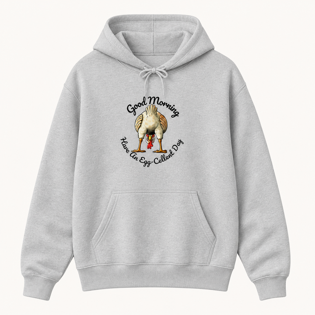 Good Morning egg-cellent rooster sport grey hoodie front product image