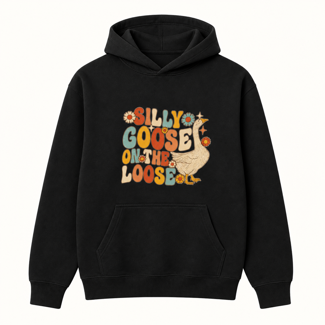 Silly Goose humorous graphic black hoodie front product image
