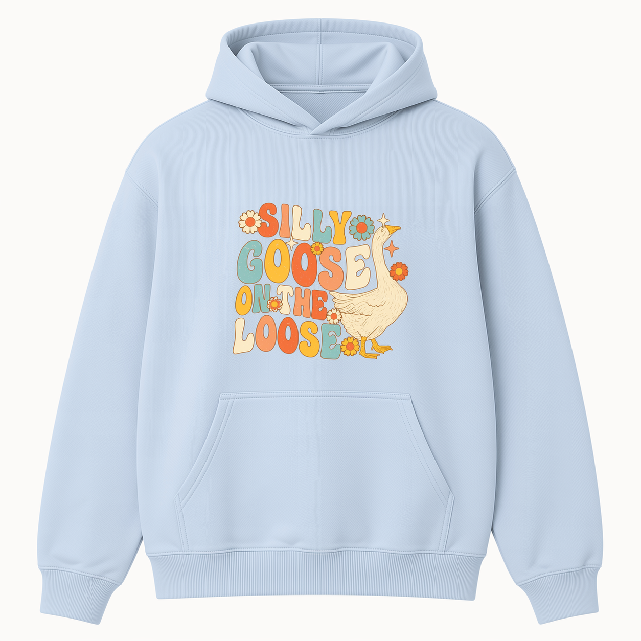 Silly Goose humorous graphic light blue hoodie front product image