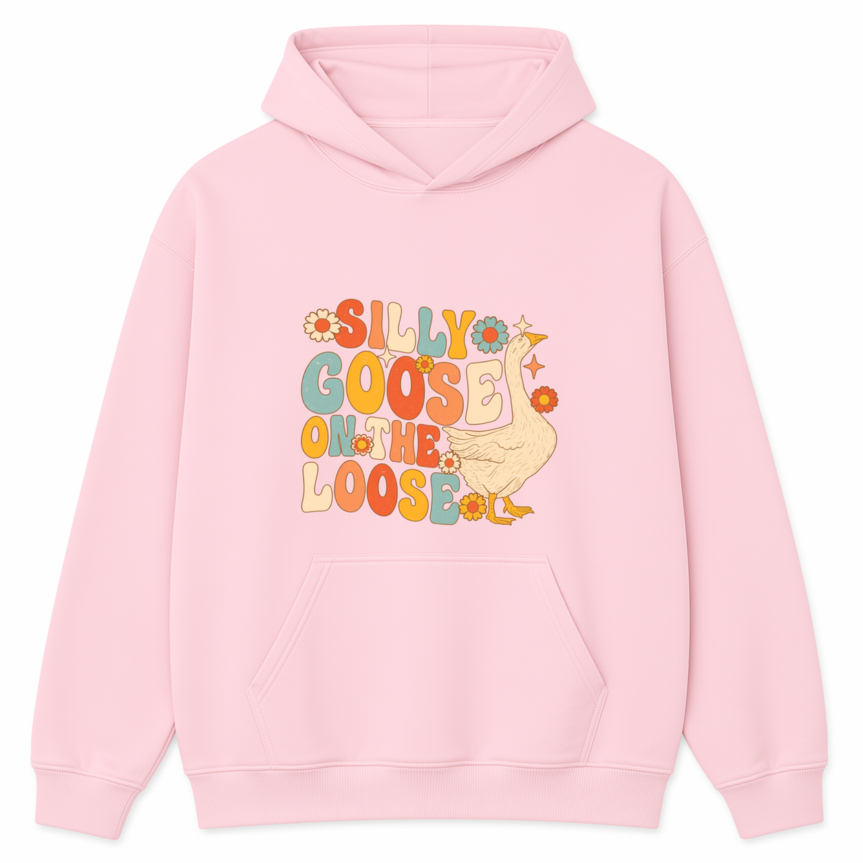 Silly Goose humorous graphic light pink hoodie front product image
