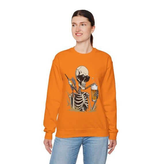 Skeleton Good Time Fish Beer Graphic Cozy Sweater Fun Fishing Perfe...