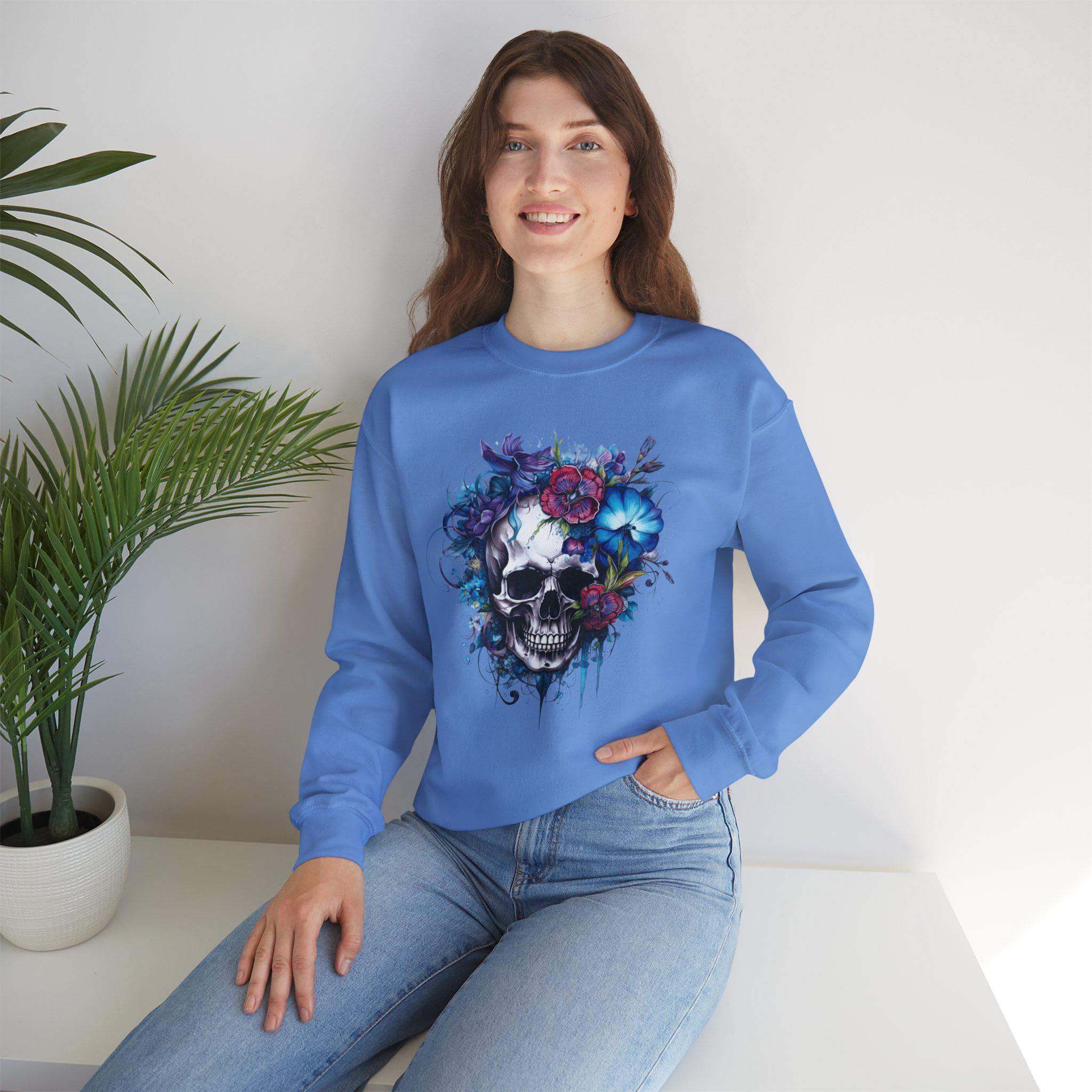 Skull Bloom Themed Halloween Sweatshirt