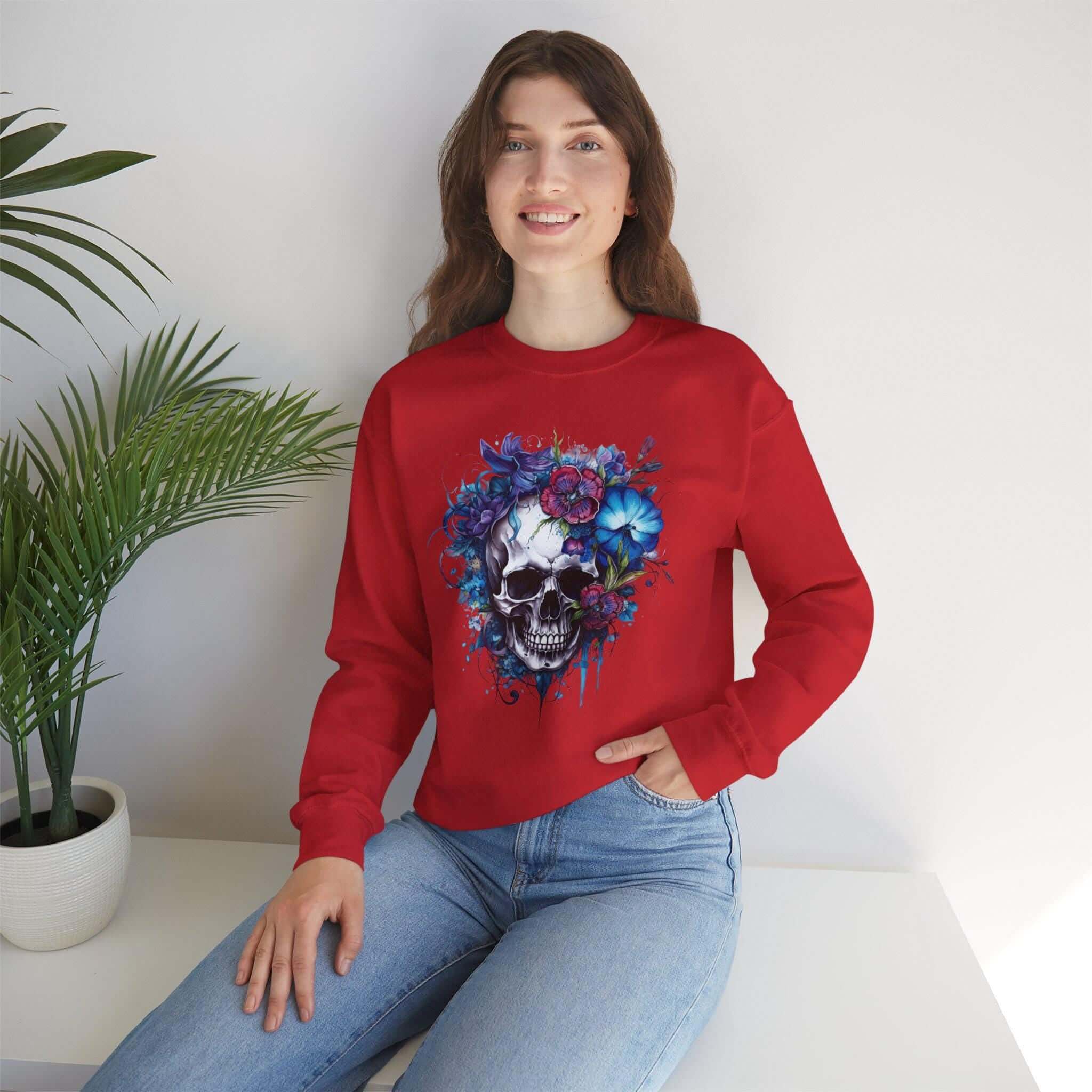 Skull Bloom Themed Halloween Sweatshirt